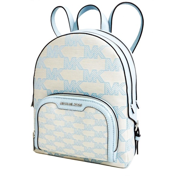 Michael Kors Jaycee Medium Logo Jacquard Backpack Bag Handbag Vista Blue $448Nwt - Picture 3 of 5